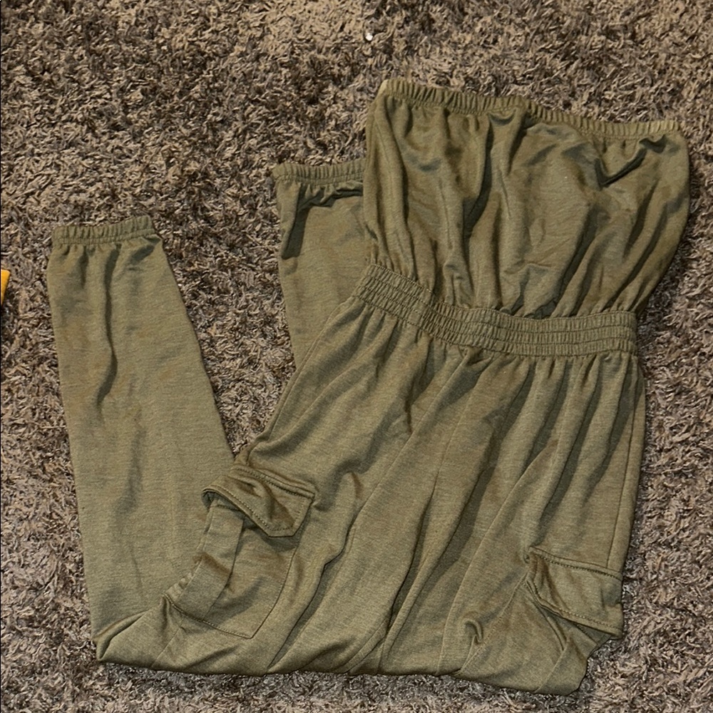 Olive Green Strapless Jumpsuit